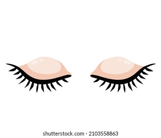 Dos ojo cerrado. Detalle de la cara. Eyelid con pestañas. Ilustración de dibujos animados planos aislados sobre fondo blanco