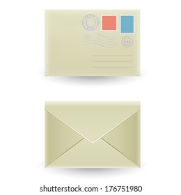 Two closed mesh envelopes, front and rear view isolated on the white background