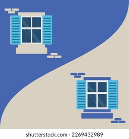 Two closed windows with blue shutters