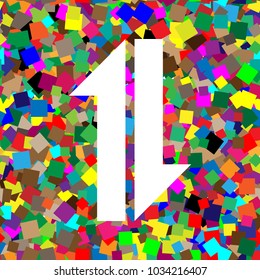 Two closest arrows up-down sign. Vector. White icon on colorful background with seamless pattern from squares.