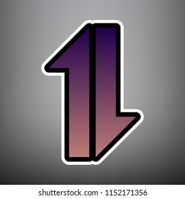 Two closest arrows up-down sign. Vector. Violet gradient icon with black and white linear edges at gray background.