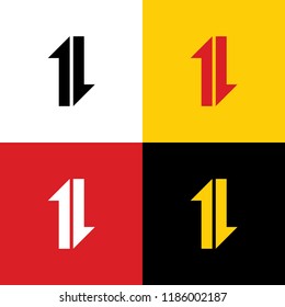 Two closest arrows up-down sign. Vector. Icons of german flag on corresponding colors as background.