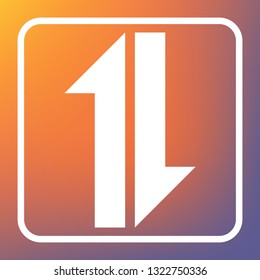 Two closest arrows up-down sign. Vector. White icon on transparent button at orange-violet gradient background.