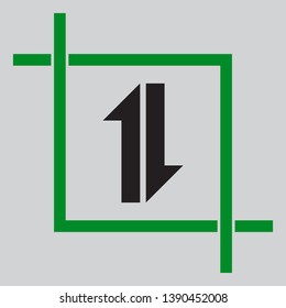 Two closest arrows up-down sign. Black icon inside green crop tool at light gray background