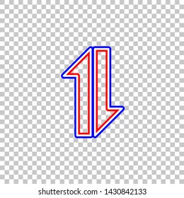 Two closest arrows up-down sign. Red, white and contour icon at transparent background. Illustration.