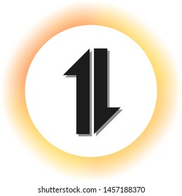 Two closest arrows up-down sign. Dark icon with shadow on the glowing circle button. Illustration.