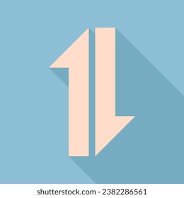 Two closest arrows up-down sign. Unbleached silk Icon with very long shadow at dark sky blue background. Illustration.