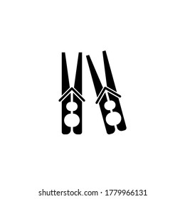 Two Clothesline Clothespins, Clamp Tool. Flat Vector Icon illustration. Simple black symbol on white background. Two Clothesline Clothespins, Clamp sign design template for web and mobile UI element
