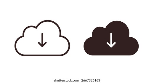 Two cloud download icons: one line art, one solid. Perfect for app design or website interface.
