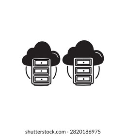 Two cloud servers connected with data transfer arrows illustration