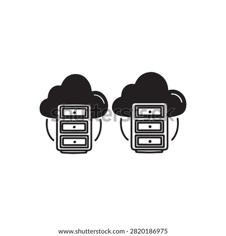 Two cloud servers connected with data transfer arrows illustration
