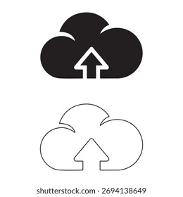 Two cloud upload icons in black and white, perfect for web design. The icons are simple, modern, and easy to use for any project. They are isolated on white background.