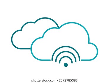 Two Clouds Blue Outline Wi-fi internet