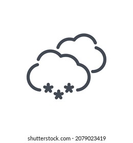 Dos nubes con el icono de la línea de nieve. Signo de contorno del vector del clima y el clima.