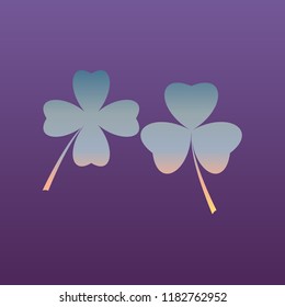 Two clover leaf. Quaterfoil. Quatrefoil. Vector. Evening gradient icon at violet background.