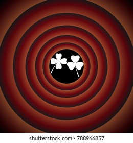 Two clover leaf. Quaterfoil. Quatrefoil. Vector. White icon on black circle in gradient rings.
