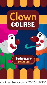 Two clowns in course. Vector illustration