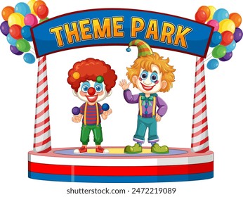 Two clowns welcoming at theme park