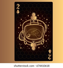 Two of clubs. Playing card with original design on the theme of space.