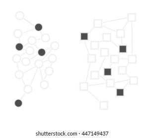 Two clusters with data in each cluster were linked and some data are labeled or highlight with dark color