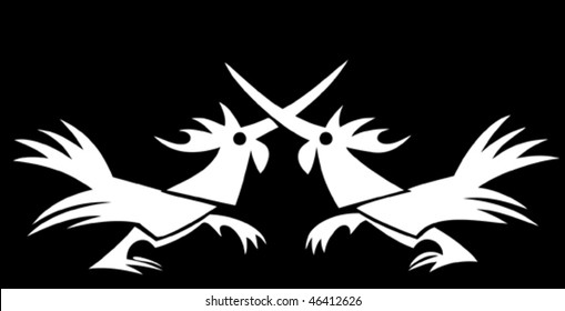 Two cocks fighting in a vector logo style