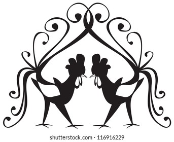 two cocks  on a white background