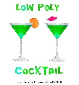 Two cocktail drink, Low Poly. A drink with lime and one with a little umbrella