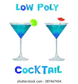 Two cocktail drink, Low Poly. A drink with lime and one with a little umbrella