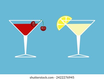 Zwei Cocktails mit Kirschen und Zitrone