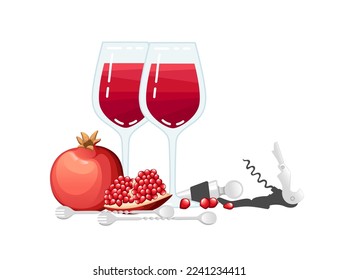Two cocktails in glass with bar accessory tools vector illustration on white background