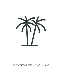 Two coconut palm trees outline icon. Line sign beach or tropical island. Vector isolated pictogram for web and app on white background editable stroke.