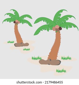 dos cocoteros en la playa, sustentables para elemento, icono, emblema, naturaleza