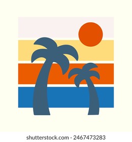 Two coconut tree illustration for summertime for badge, sticker, patch, t shirt design, etc