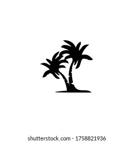 two coconut trees in different directions.