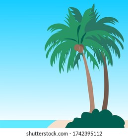 Two coconut trees, near the beach. vector image