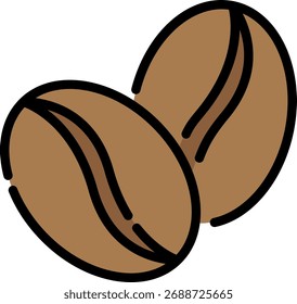 Two Coffee Beans with Black Outline Illustration