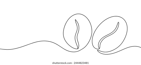 Two coffee beans drawn in a line. Seeds of the fruit of the coffee tree for use in making coffee. A simple vector illustration for different uses. 