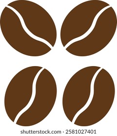 Two coffee beans icon set. Espresso vector illustration. Coffee shop logo. Roasted coffee symbol. Hot drink aroma isolated sign.
