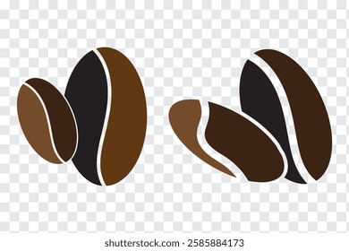 Two coffee beans icon set. Espresso vector illustration. Coffee shop logo. Roasted coffee symbol. Hot drink aroma isolated sign. Variety Design. EPS10