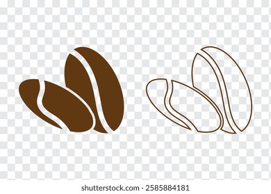 Two coffee beans icon set. Espresso vector illustration. Coffee shop logo. Roasted coffee symbol. Hot drink aroma isolated sign. Variety Design. EPS10