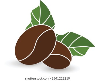 two coffee beans and leaves icon symbol logo nature