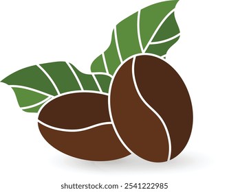 two coffee beans and leaves icon symbol logo vector design isolated white background