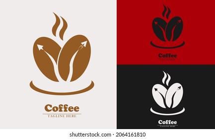 two coffee beans and a plane above the cup element icon logo. black and white color options. suitable for coffee hangout cafe. flat design abstract concept vector.