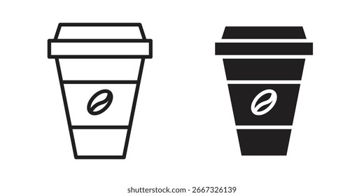 Two coffee cup icons, one line art and one solid, isolated on white. Perfect for cafe menus or branding.