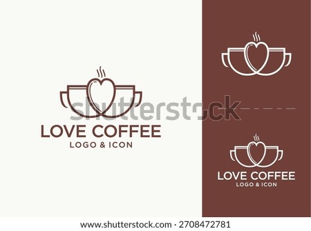 two coffee cup logo icon design with love symbol