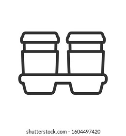 two coffee cup on stand, linear icon. Editable stroke