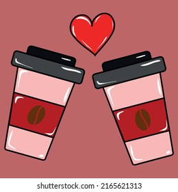 Dos taza de café con corazón rojo