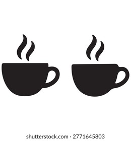 two coffee cup silhouettes with steam rising, set against a white background.