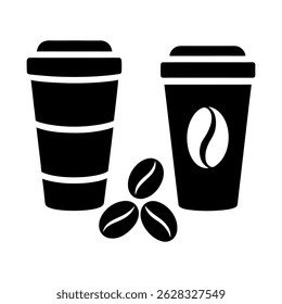 Two Coffee Cups with Coffee Beans A Simple Illustration