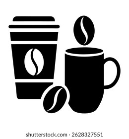 Two Coffee Cups with Coffee Beans A Simple Illustration